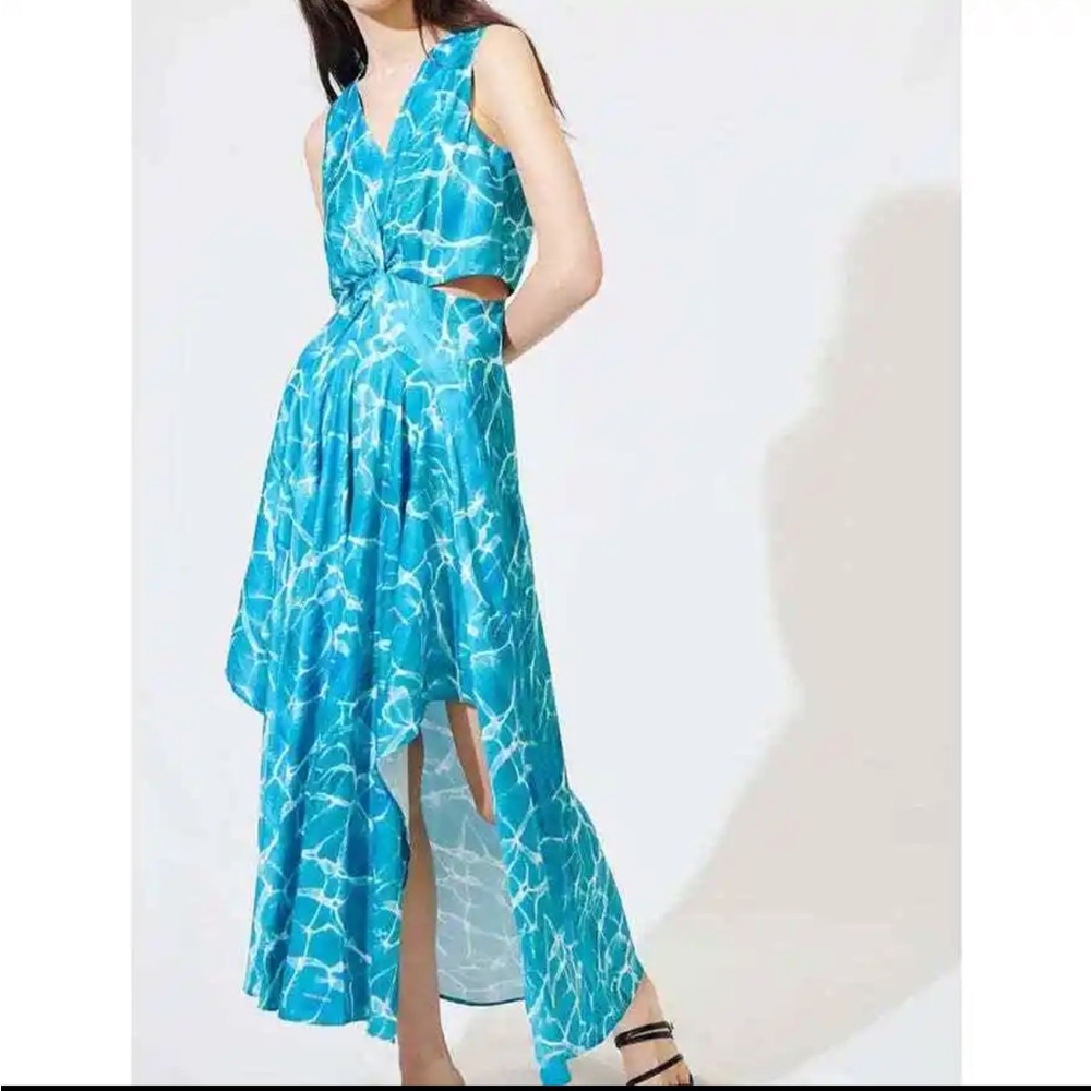 Maje Slim Aarons Blue Poolside Satin Scarf Maxi Dress EU 38 NWOT
